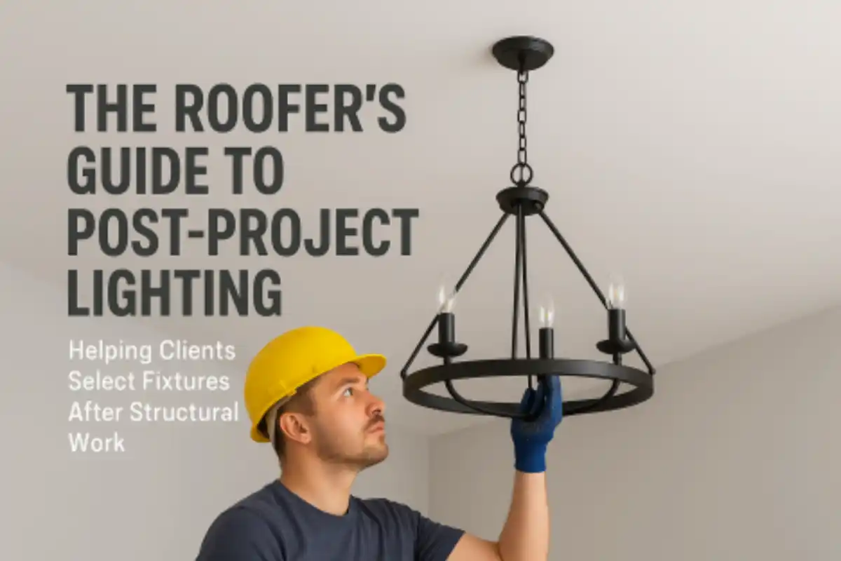 roofer installing modern lighting fixtures after completed attic renovation
