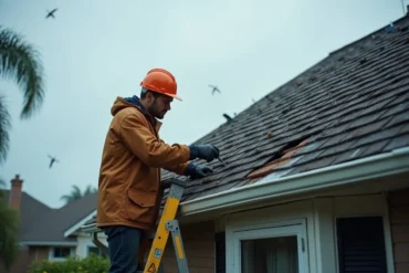 homeowner inspecting roof for storm damage signs before costly repairs