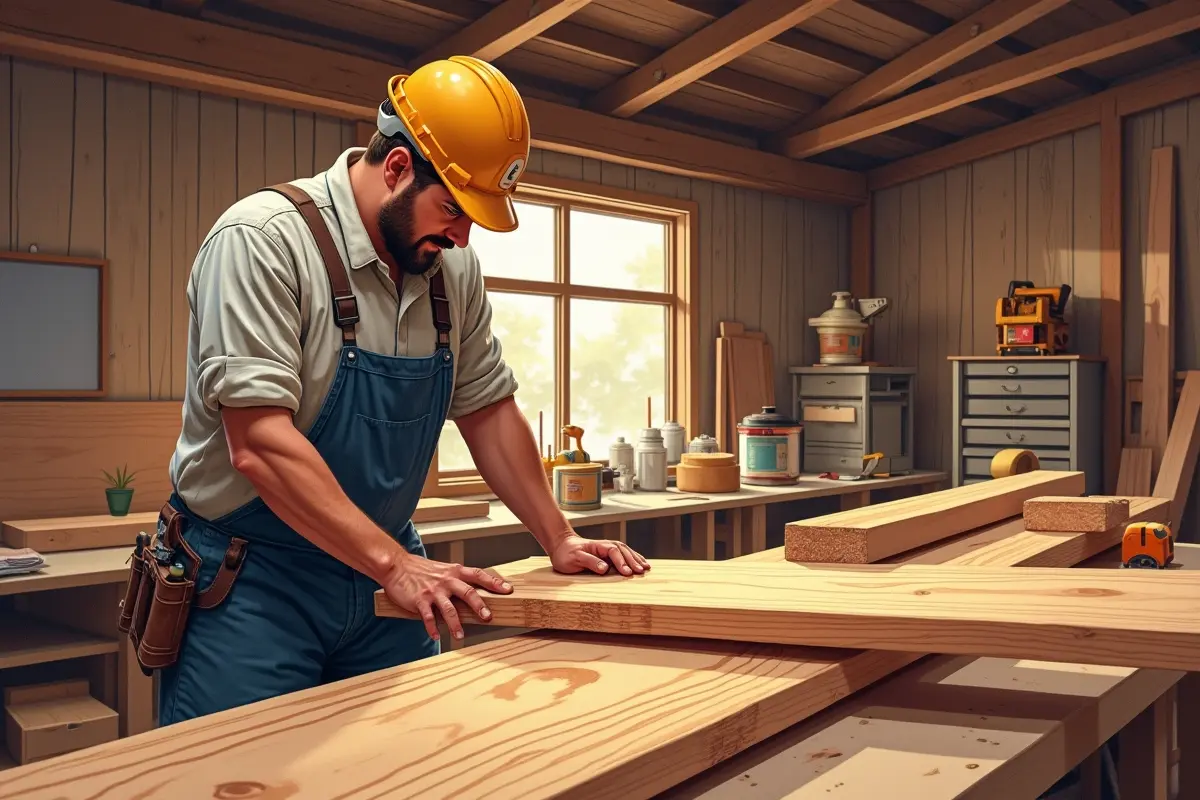 builder selecting structural pine for construction and woodworking projects